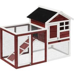 Pawhut 122cm Wooden Rabbit Hutch Bunny Cage Pet House with Tray Ladder Run