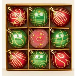 Premier Set of 9 Red & Green Christmas Tree Baubles Xmas Festive Christmas Tree Ornament