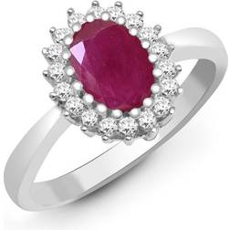 Jewelco London 9ct Diamond Ruby Classic Royal Cluster Ring 11mm