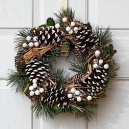 Smart Garden 36cm Snow Effect Pinecone Berry Christmas Wreath Decoration