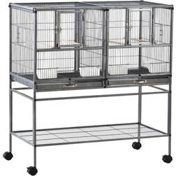 Pawhut Double Rolling Bird Cage with Removable Metal Tray Storage Shelf