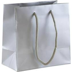 Jam Paper Silver Glossy Gift Bags 6 1/2 x 6 1/2 x 3 1/2 3/Pack