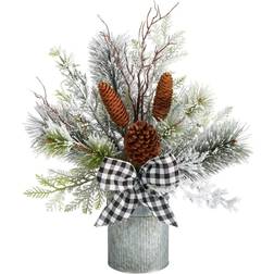 20 in. Holiday Winter Greenery, Pinecones Gingham