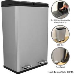 MonsterShop Silver Large Double Pedal Bin