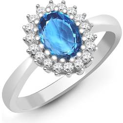 Jewelco London Classic Royal Cluster Ring - White Gold/Topaz/Diamond