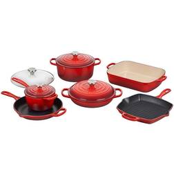 Le Creuset Cerise Signature Enameled Cast Iron Cookware Set with lid 10 Parts