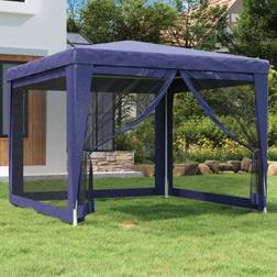 vidaXL Gazebo Party Tent Canopy Shelter with 4 Mesh Sidewalls Blue 9.8" x 9.8" HDPE