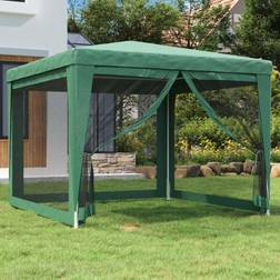 vidaXL Carpa Para Fiestas Con 4 Paredes De Malla HDPE Verde 3 x 3 m