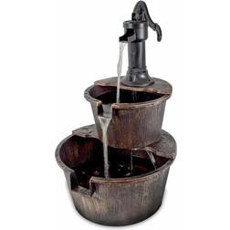 Gardenkraft 2 Tier Rustic Barrel Fountain With Cable