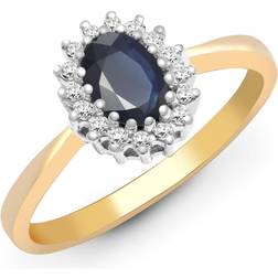 Jewelco London 9ct Diamond Sapphire Classic Royal Cluster Ring 9mm
