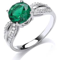 Jewelco London Shoulder Set Solitaire Engagement Ring - Silver/Green/Transparent
