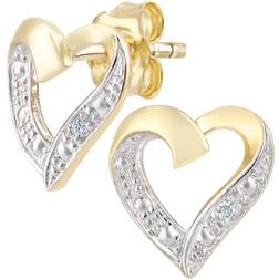 Jewelco London Heart Studs - Gold/Diamondsb