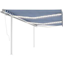 vidaXL Tenda da Sole Retrattile Manuale con LED 6x3,5 m Blu e Bianca
