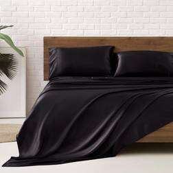 Satin Bed Sheet Brown, Beige, Grey, Green, Turquoise, Blue, Purple, Pink, Red, Silver, Black (203.2x152.4cm)