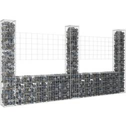 vidaXL U-formad gabionkorg 3 stolpar järn 260x20x150 - Silver