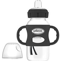 Dr. Brown's Wide-Neck Transitional Sippy Bottle with Silicone Handles 9 oz/270 mL, Black, 1-Pack