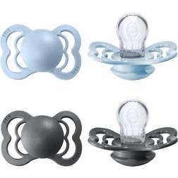 Bibs Supreme Silicone Pacifier 0-6 Months Size 1 2pk Iron/Baby Blue