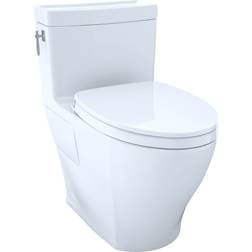 Toto Aimes Wash Let with 1-piece 1.28 GPF Single Flush Elongated Toilet with CeFiONtect in Cotton White