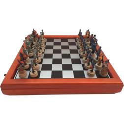 3.25-inch Civil War Generals Painted Resin Men Chess Set with Cherry Stained Che