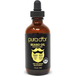 Pura d'or Beard Oil (4oz 118mL) USDA Organic 100% Pure Natural Leave-In Conditioner w/Argan & Jojoba Oil Mustache Care & Maintenance. Helps Increa