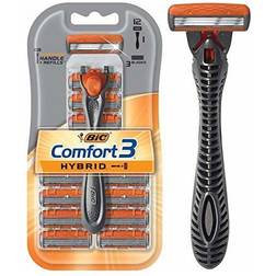 Bic Comfort 3 Hybrid Men's 3-Blade Disposable Razor, 1 Handle and 12 Cartridges