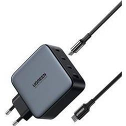 UGREEN USB-A 3xUSB-C 100W GaN Wall Charger USB C-C Cable Black