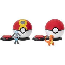 Jazwares Pokémon Surprise Attack Game Charmander #1 with Poké Ball vs. Riolu with Repeat Ball