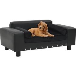 vidaXL Canapé Pour Chien Noir 81x43x31 cm Peluche Et Similicuir