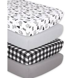 The Peanutshell Woodland Animal and Buffalo Plaid Crib Sheets 4-pack