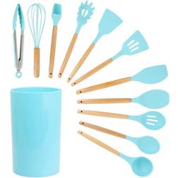 MegaChef 12-Piece Silicone And Wood Cooking Utensil Set, Light Teal