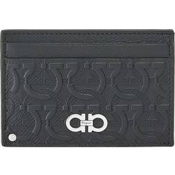 Ferragamo Travel Gancini Embossed Leather Card Case - Nero