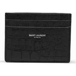 Saint Laurent Croc Leather Card Case - Black