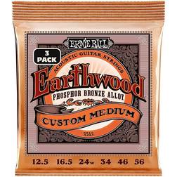 Ernie Ball Earthwood Pack de 3 jeux de cordes Custom Medium Phosphore Bronze pour guitare acoustique, tirant 12.5-56