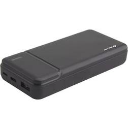 Denver PBS-10007 bärbart externt batteri. Powerbank med 10 000 mAh uppladdningsbart Litium-polymerbatteri. Anslutningar: Micro-USB, USB-C och USB-A