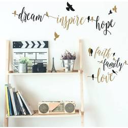 RoomMates 5 in. W in. H Inspirational Words with Birds 11-Piece Peel and Stick Wall