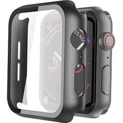 Misxi Hard PC Case with Tempered Glass Screen Protector Apple Watch Series 4/5/6/SE 44mm 2 Pack