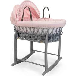 Clair De Lune Waffle Grey Wicker Moses Basket Grey Rocking Stand