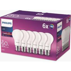 Philips LED B22 Gödlampor, 8 W (60 W) Vit, Paket med 6 st