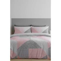 Catherine Lansfield Larsson Geo Duvet Cover Grey, Pink (200x135cm)