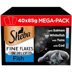 Sheba Fine Flakes Cat Food Pouches Fish Jelly Mega Pack 40x85g