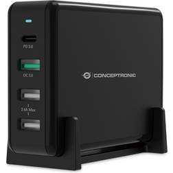 Conceptronic OZUL 4-Port 65W USB-PD Desktop-Ladegerät (65W) USB Ladegerät, Schwarz