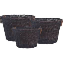 vidaXL 3 Piece Stackable Firewood Basket Set Dark Brown Willow