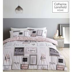 Catherine Lansfield Sleep Dreams Print Duvet Cover Pink, Grey