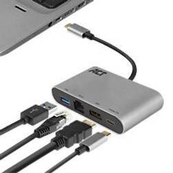 ACT USB-C 4K multiport kabellängd 0,15 m, ALUMINIUM hus