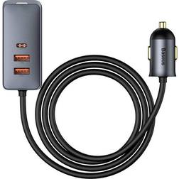 Baseus Car charger Share Together with extension cord 2x USB 2x USB-C 120W (grey)