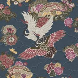 Rasch Akari Kyoto Cranes Wallpaper Navy Magenta 282763