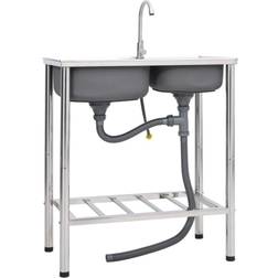 vidaXL Campingdiskbänk Med Dubbla Handfat Och Kran 76 x 42