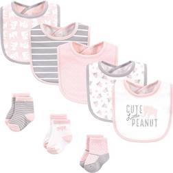 Hudson Baby Ensemble Bavoir Et Chaussettes Unisexes En Coton Phant Rose