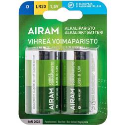 Airam Batteri LR20 1,5V, 2-pack