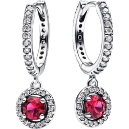 Pandora Round Sparkling Hoop Earrings - Silver/Red/Transparent